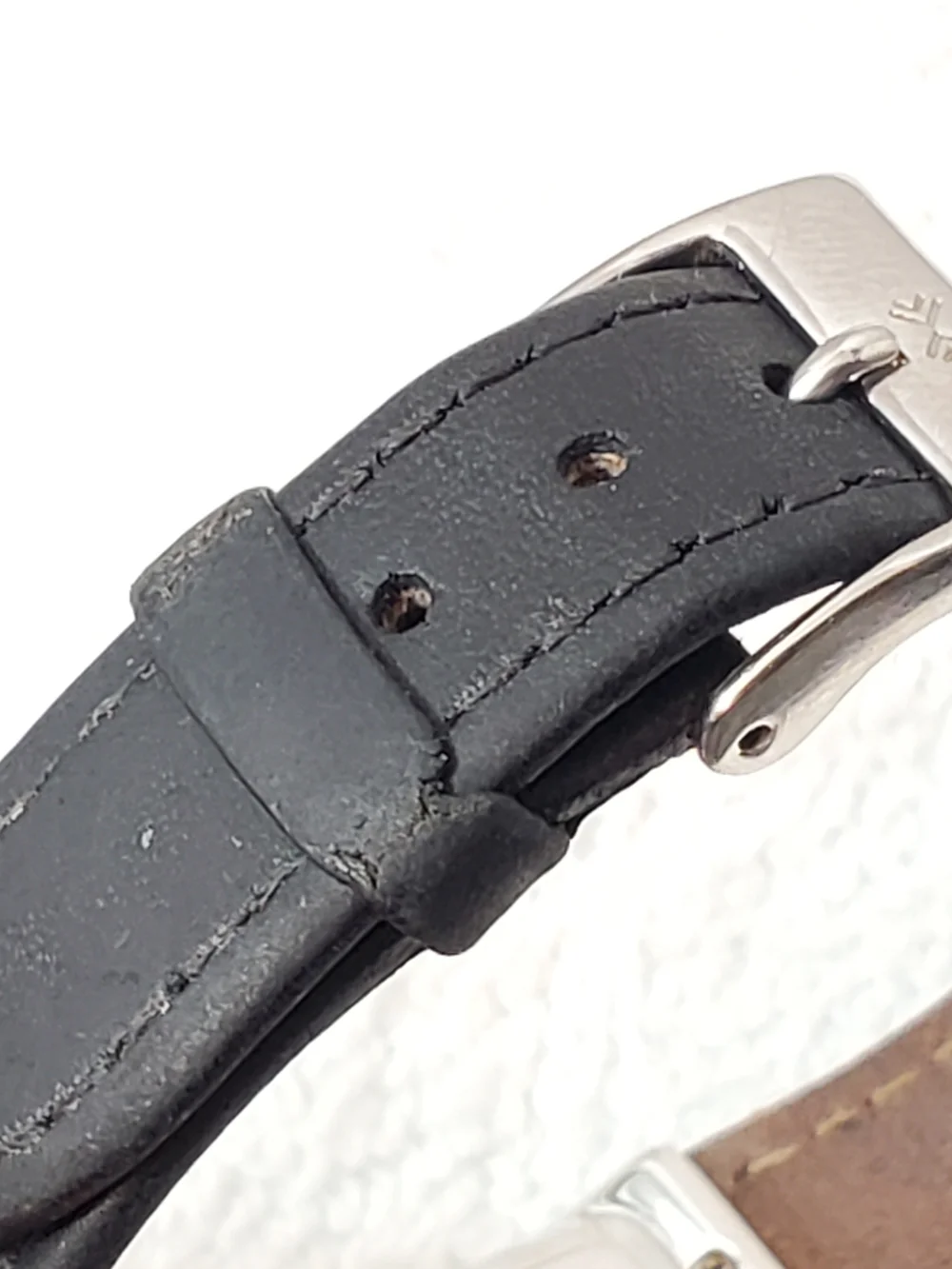 Vintage Skagen Denmark Women's Quartz Watch Black Leather Strap Silver Dial